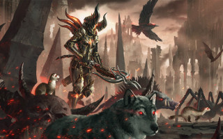 Armor horse demonic birds city - a man in armor free wallpaper