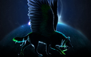 Wolf wings planet night glowing - its tail free wallpaper