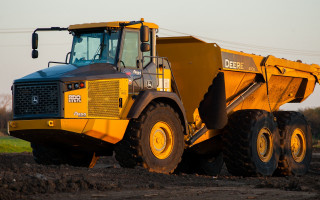 Yellow dump truck dirt field 2 - power free wallpaper