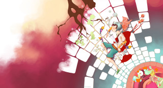 Cartoon woman man pink dress - a cartoon scene free wallpaper