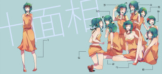 Anime girls orange dresses green - a group of anime girls free wallpaper