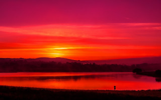 Sunset lake shore mountains torii - the water and mountains free wallpaper
