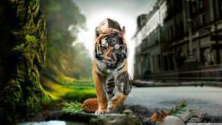 Tiger walking rock forest building - a tiger free wallpaper for desktop