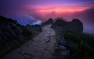 Mountain path sunset clouds neo - a path free wallpaper