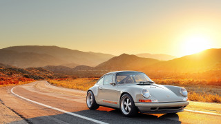 Silver porsche desert sunset mountains - eleanor best free wallpaper