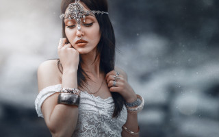 Woman white dress silver jewelry - bastien lecouffedeharme free wallpaper