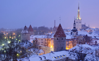 City lights snow night architecture - a city free wallpaper