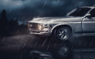Silver truck rainy night portrait - a rain free wallpaper