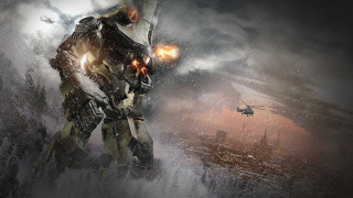 Futuristic man storm helicopter city - a futuristic suit holding free wallpaper for desktop