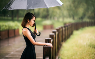 Woman umbrella bridge rain black - a woman holding free wallpaper for desktop