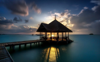 Pier hut sunset cinematic water - a pier free wallpaper for desktop