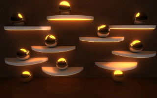 Shelves lights balls kinetic art - volumetric lighting free wallpaper