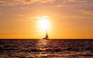 Sailboat ocean sunset clouds reflection - the cloud and the sun free wallpaper