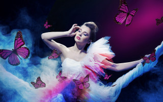 White dress pink butterflies purple - anton graff free wallpaper