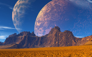 Planet mountains foreground moonlight night - image of a planet free wallpaper