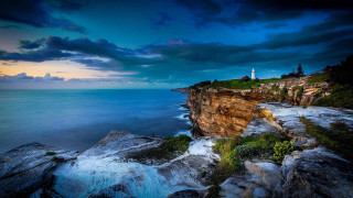 Lighthouse cliff ocean dusk cloudy - the cliff free wallpaper