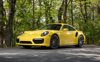 Yellow porsche forest road nature - free cars wallpaper