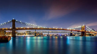 Bridge city night lights reflection - free city wallpaper