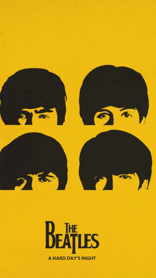 Beatles poster yellow background faces - hard free wallpaper for mobile