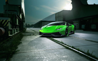 Green sports car night street 2 - the car free wallpaper