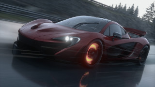 Red sports car driving road 23 - the background and a blurry background behind free wallpaper for desktop