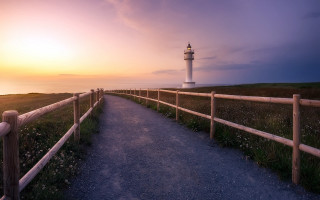 Lighthouse sunset path fence hill - a path free wallpaper