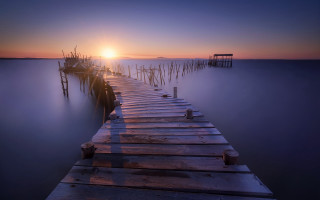 Sunset dock pier boat mountain - a long dock free wallpaper