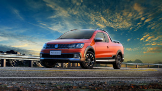 Red pickup truck sunset cloudy - the side of a road free wallpaper