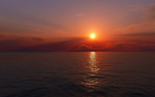 Sunset ocean boat clouds horizon 5 - global illumination free wallpaper for desktop