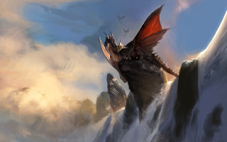 Dragon cliff clouds mountains bird - chris rahn free wallpaper