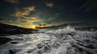 Snowy beach water sunset cloudy - derold page free wallpaper