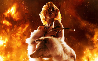 Woman wolf fire background poster - a wolf free wallpaper
