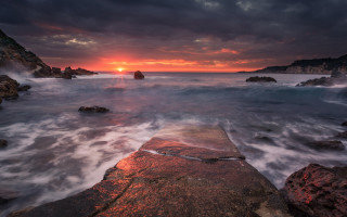 Sunset ocean rocks water sky - rock and water free wallpaper for desktop