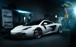 White sports car garage night - a white sports car free wallpaper for desktop