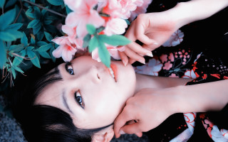 Woman flower hair blackdress floral - japanese free wallpaper for desktop