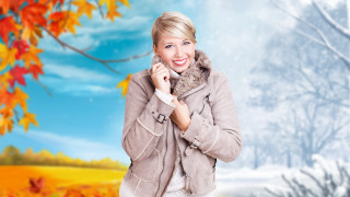 Woman jacket scarf autumn leaves - anna hotchkis free wallpaper