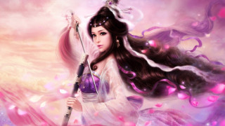 Woman sword pink flower bubbles - chen chun free wallpaper for desktop