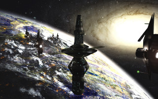 Spacecraft planet sun spiralgalaxy aurora - cedric seaut keos masons free wallpaper