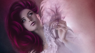 Redhair feather shoulder white dress - charlie bowater free wallpaper