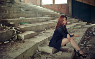 Woman sitting steps black dress - a black dress and heels free wallpaper