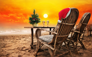 Santa hat beach chair wine - a wooden chair free wallpaper