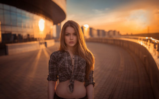 Woman sunset building anamorphic flare - a walkway free wallpaper