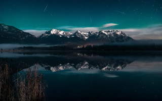 Mountain lake stars aurora night - night sky free wallpaper