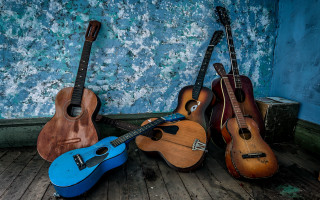 Guitars woodenfloor bluewall studiophotography folkart - a wooden floor next free wallpaper