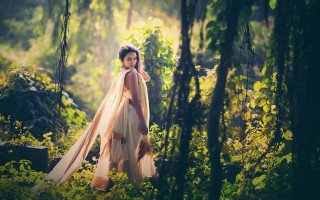 Woman dress cape forest autumn - free forest wallpaper