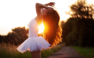Girl white dress handstand sunset - a handstand free wallpaper