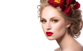 Red lipstick flower hair photorealistic - red lipstick free wallpaper