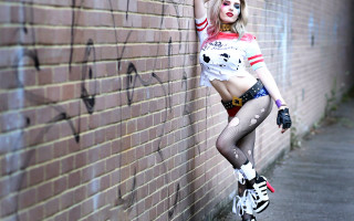 Woman cosplay brick wall graffiti - cosplay free wallpaper for desktop