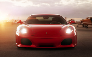 Red sports car plane person - detailed face free wallpaper