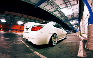 White car parking lot night 3 - fisheye len free wallpaper